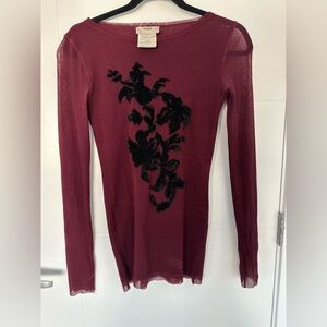 Fuzzi Y2K Sheer Mesh Velvet Floral Top - Made in Italy